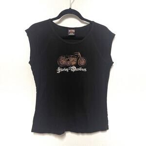 Y2K Harley-Davidson Cap Sleeve Graphic Tee Shirt - Biker Motorcycle Screenprint